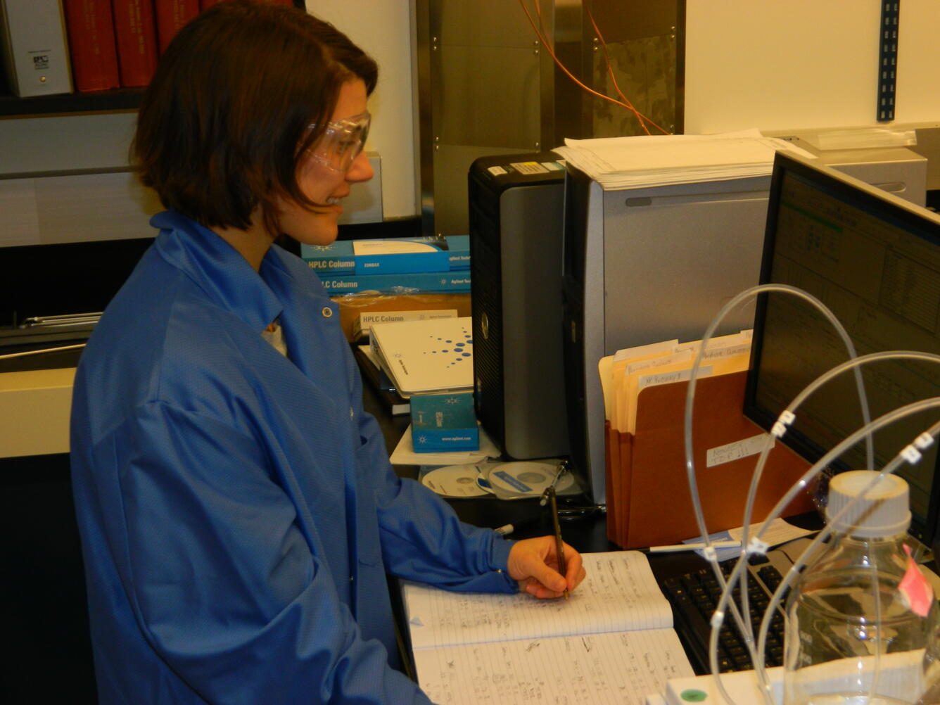 Someone working in Chemistry — Ellis Abel Learns A PhD fellow works at a bench in the USGS National Water Quality Laboratory measuring pharmaceutical concentrations in river water samples. Real USGS photograph used on the Ellis Abel Learns "Why I Love Chemistry" page.