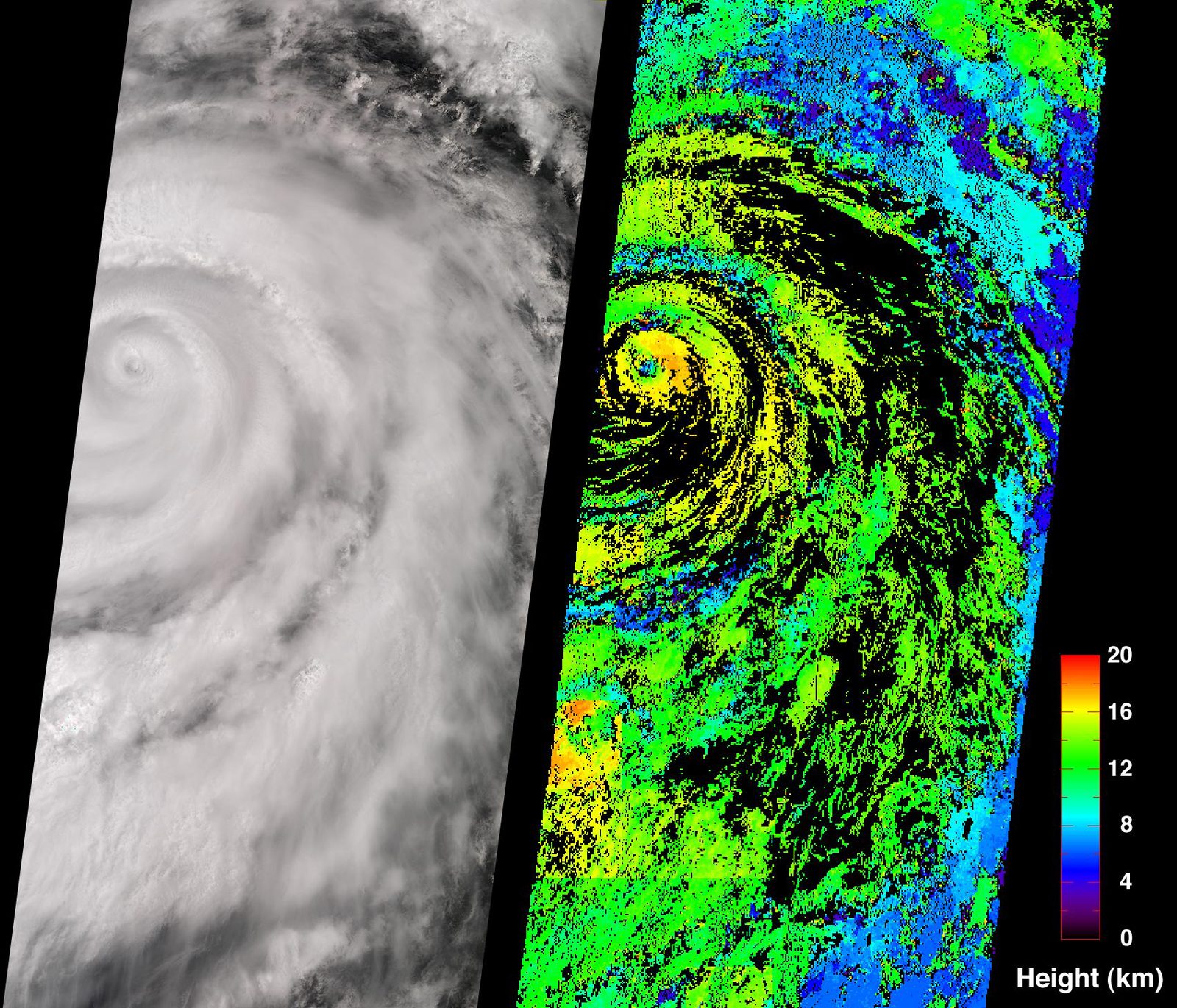 Hurricane Juliette photographed from the Terra satellite as a huge white spiral of cloud with a clear eye at its centre. Real NASA photograph used on the Ellis Abel Learns "Why I Love Weather" page.